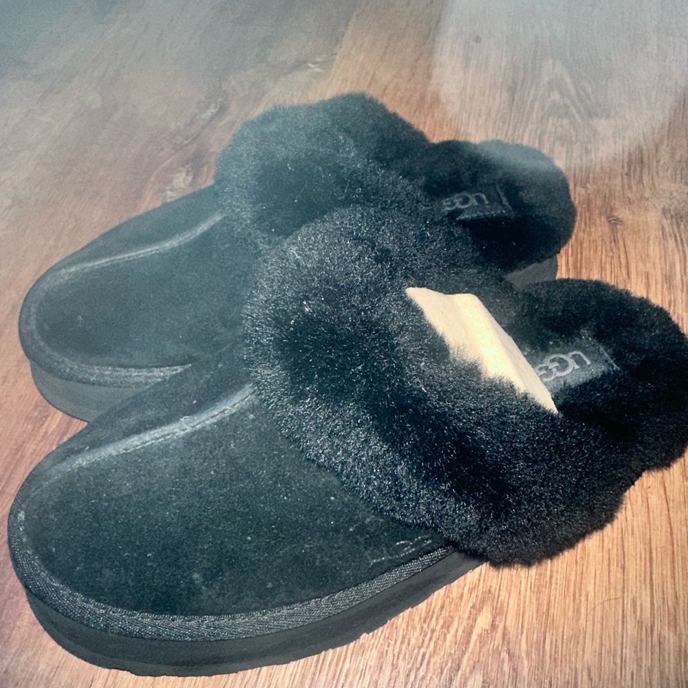 UGG Black Plush Slippers